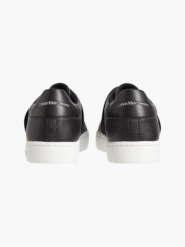 Black Calvin Klein Leather Women Slip On | SILE-03269