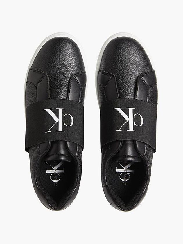 Black Calvin Klein Leather Women Slip On | SILE-03269