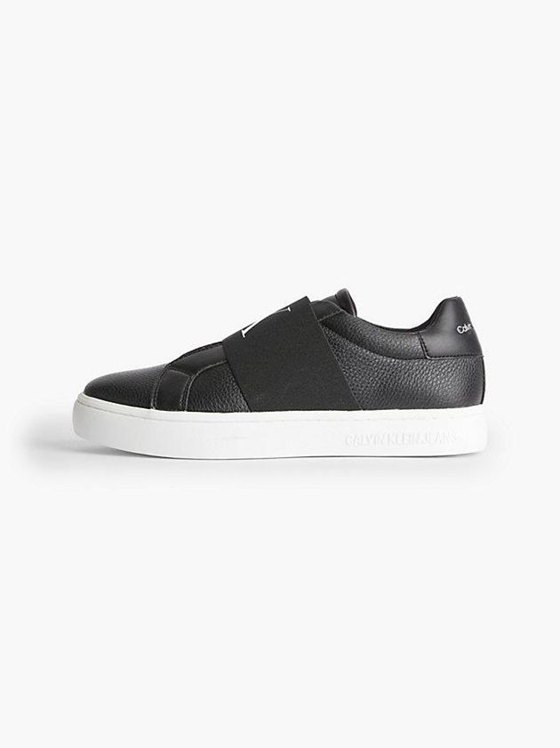 Black Calvin Klein Leather Women Slip On | SILE-03269