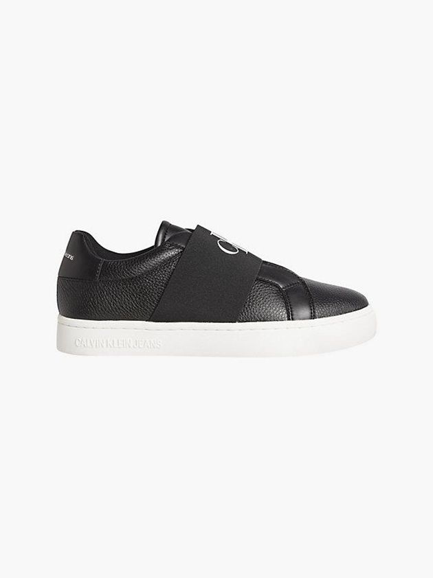 Black Calvin Klein Leather Women Slip On | SILE-03269