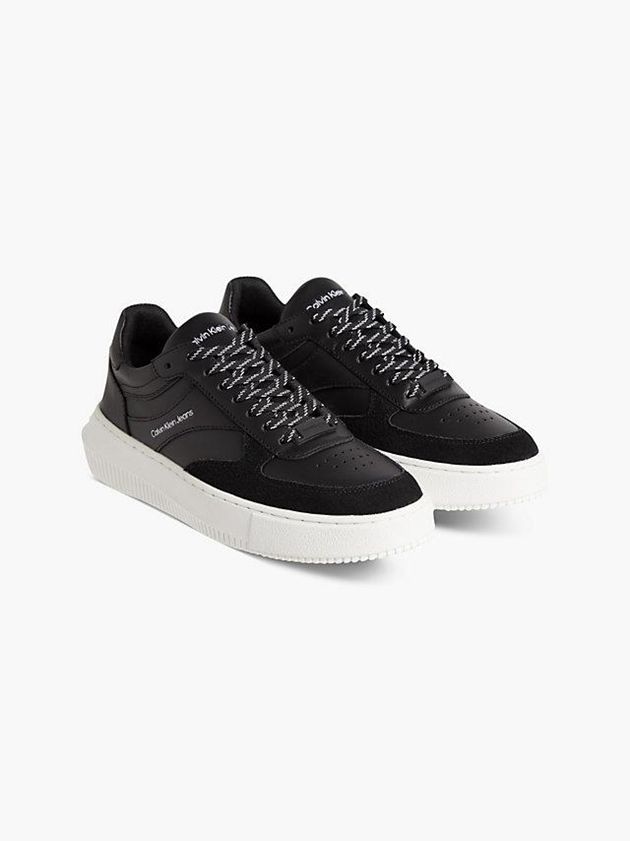 Black Calvin Klein Leather Women Sneakers | BAFP-39041