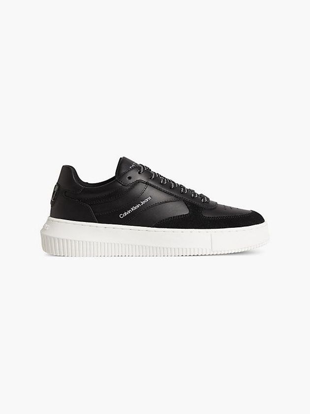 Black Calvin Klein Leather Women Sneakers | BAFP-39041
