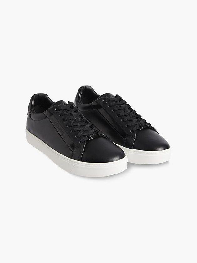Black Calvin Klein Leather Women Sneakers | GDTU-18536