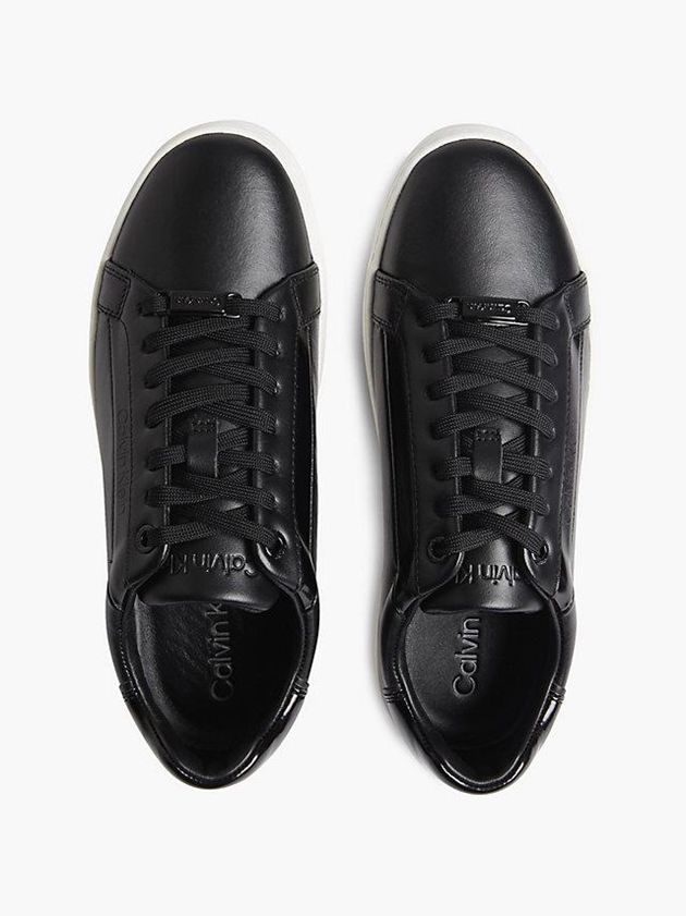 Black Calvin Klein Leather Women Sneakers | GDTU-18536