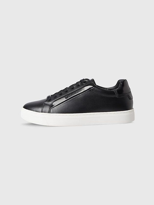 Black Calvin Klein Leather Women Sneakers | GDTU-18536
