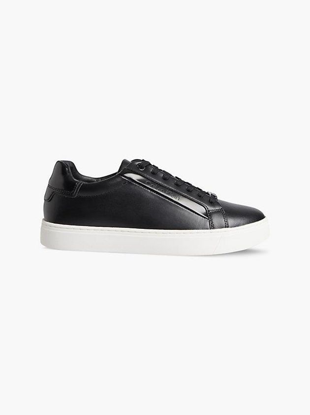 Black Calvin Klein Leather Women Sneakers | GDTU-18536
