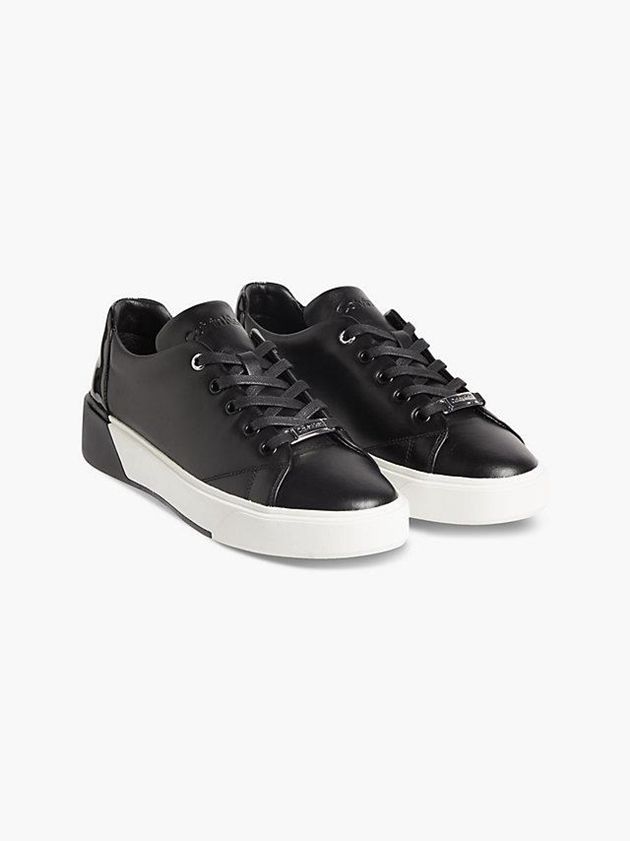 Black Calvin Klein Leather Women Sneakers | MGXU-09652