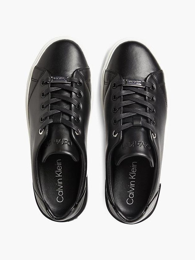 Black Calvin Klein Leather Women Sneakers | MGXU-09652