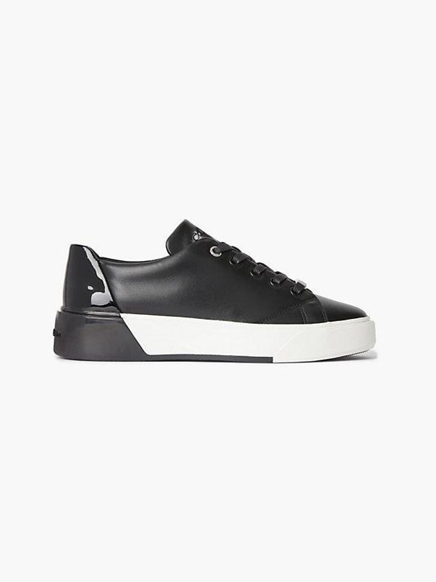 Black Calvin Klein Leather Women Sneakers | MGXU-09652