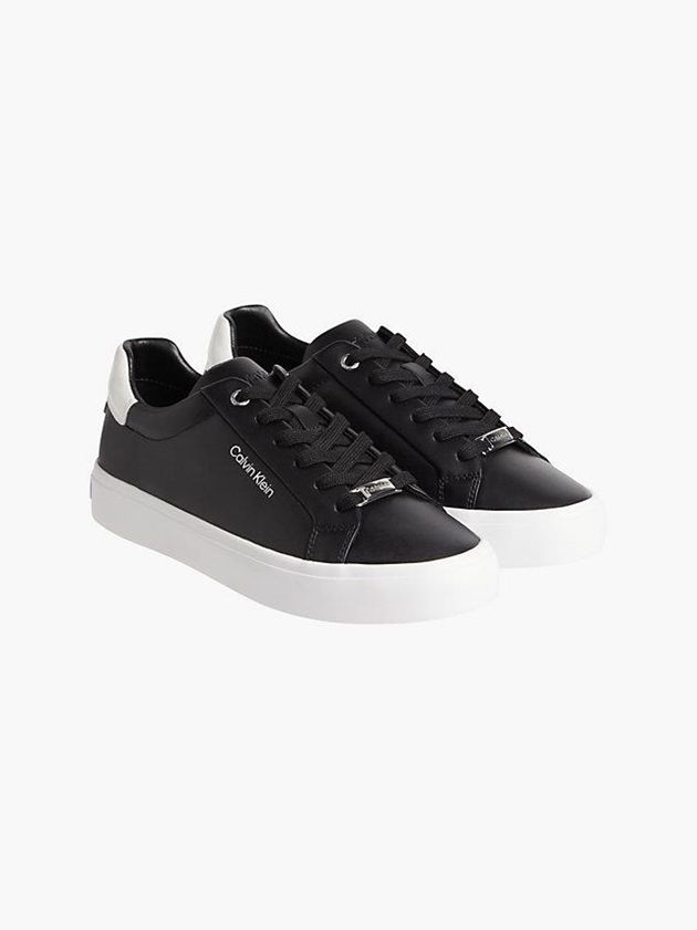 Black Calvin Klein Leather Women Sneakers | YPHT-03524