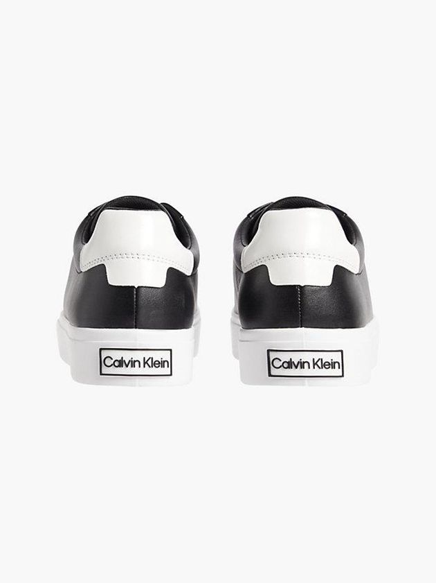 Black Calvin Klein Leather Women Sneakers | YPHT-03524