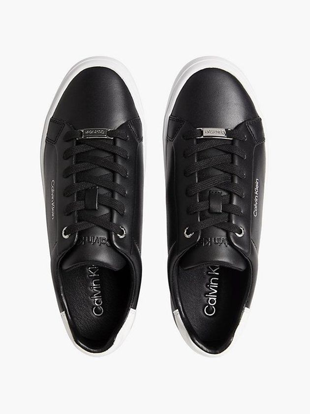 Black Calvin Klein Leather Women Sneakers | YPHT-03524