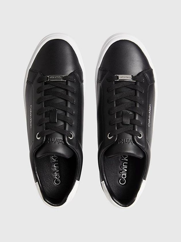 Black Calvin Klein Leather Women Sneakers | YPHT-03524