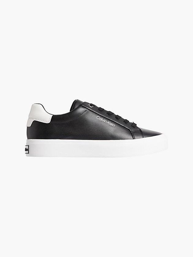 Black Calvin Klein Leather Women Sneakers | YPHT-03524
