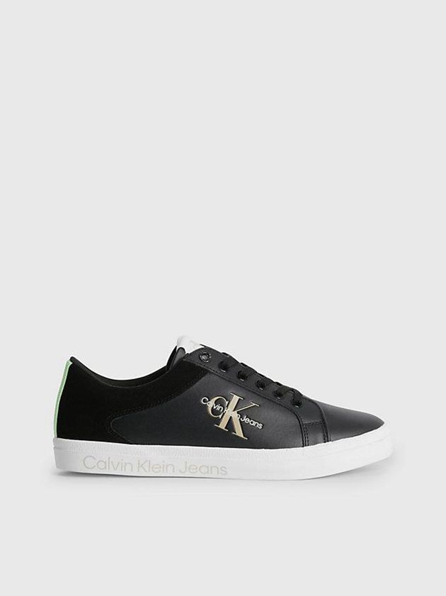Black Calvin Klein Leather Women Sneakers | ADNQ-58761