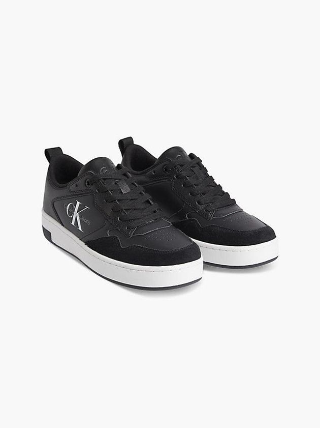 Black Calvin Klein Leather Women Sneakers | JXSL-40159