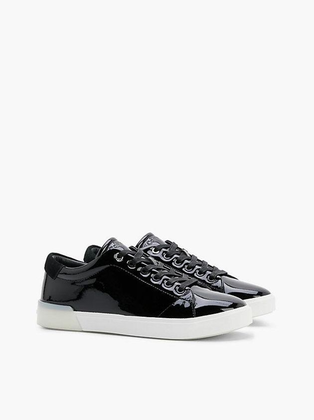 Black Calvin Klein Leather Women Sneakers | DXSF-91637