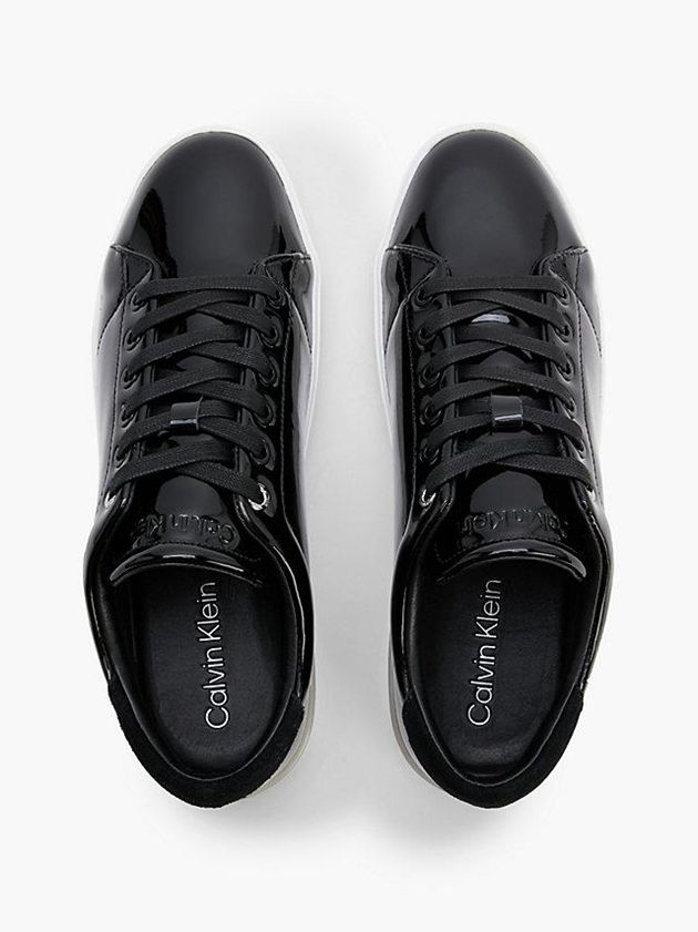 Black Calvin Klein Leather Women Sneakers | DXSF-91637