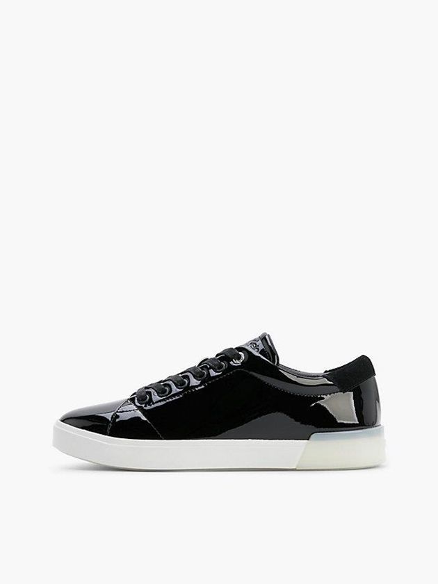 Black Calvin Klein Leather Women Sneakers | DXSF-91637