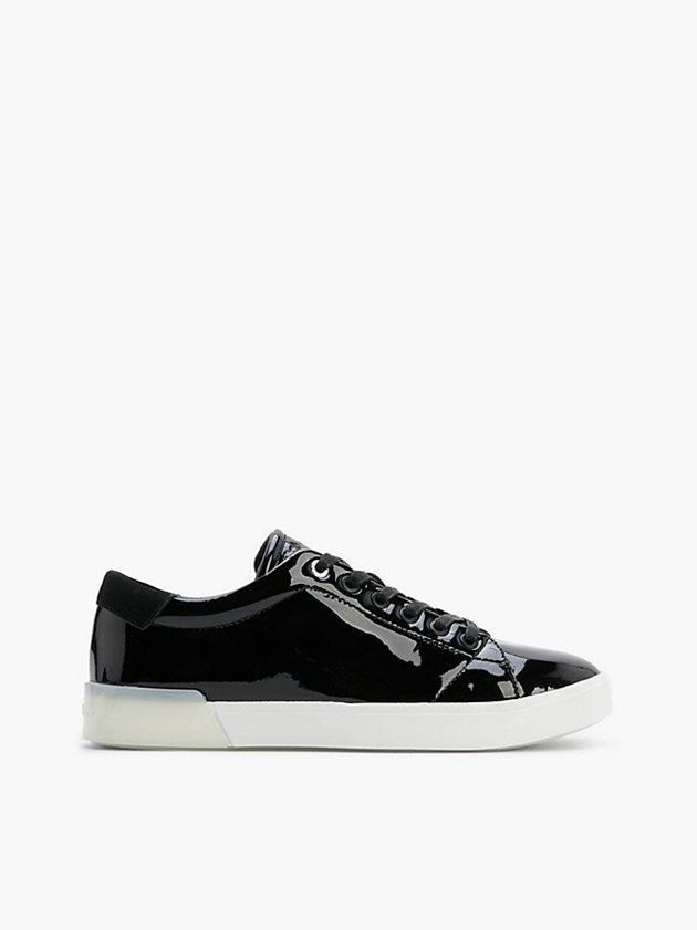 Black Calvin Klein Leather Women Sneakers | DXSF-91637