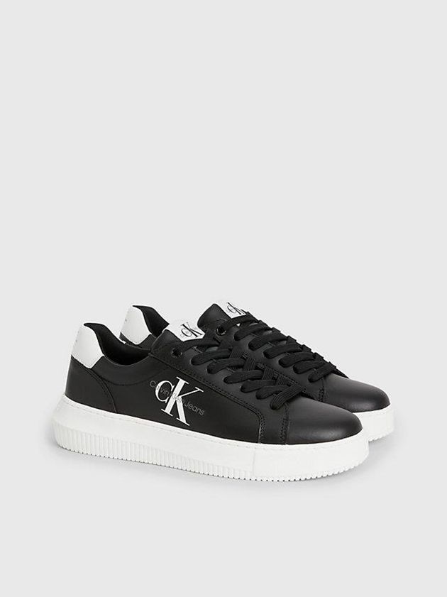 Black Calvin Klein Leather Women Sneakers | YZJX-42319