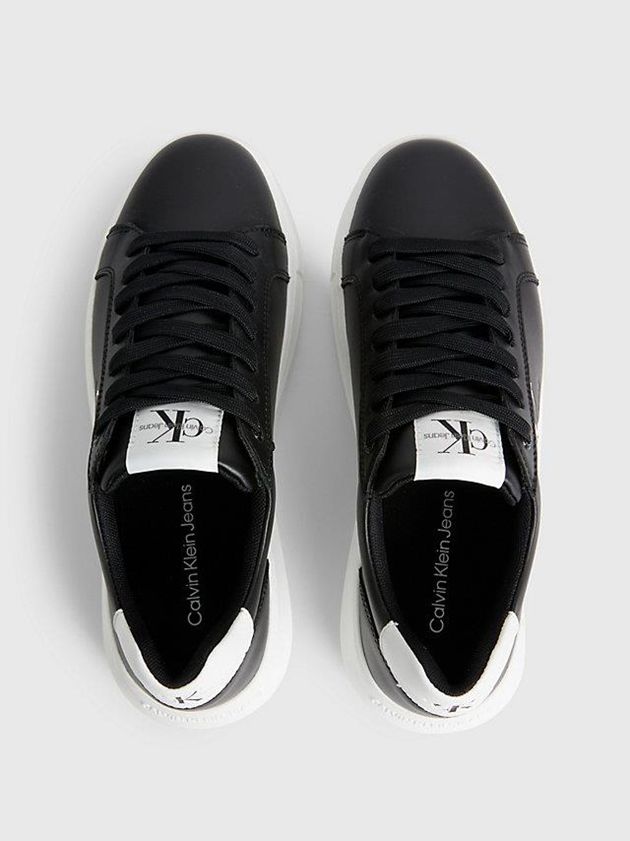 Black Calvin Klein Leather Women Sneakers | YZJX-42319