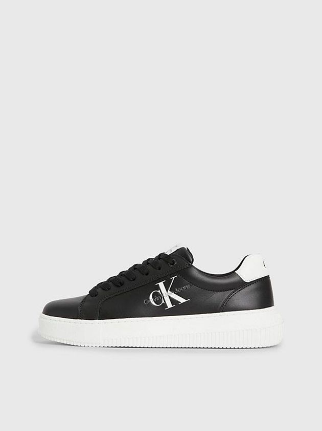 Black Calvin Klein Leather Women Sneakers | YZJX-42319