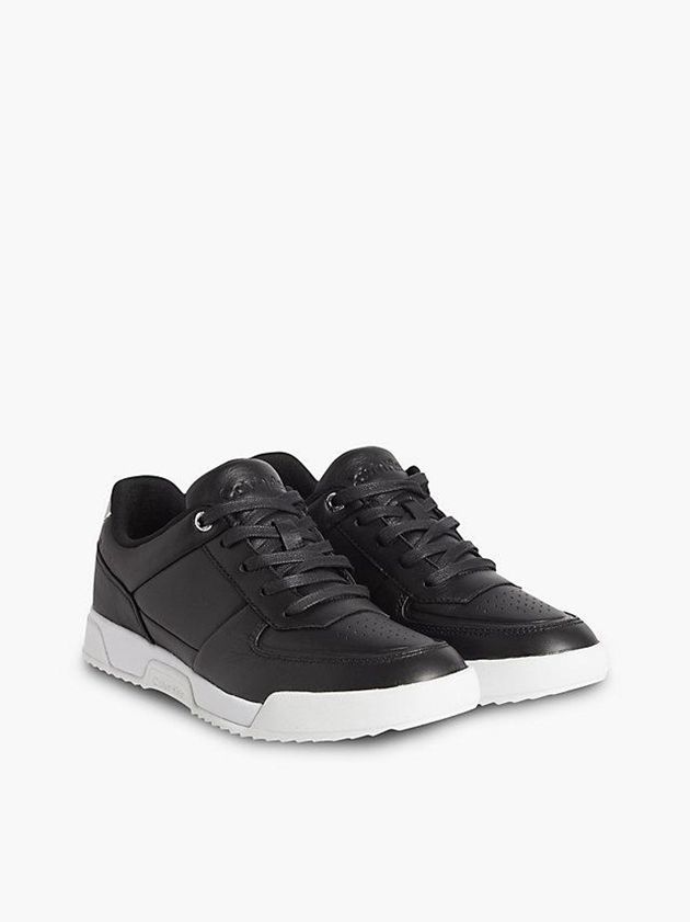 Black Calvin Klein Leather Women Sneakers | AVOW-48630