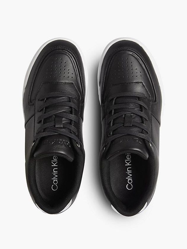Black Calvin Klein Leather Women Sneakers | AVOW-48630