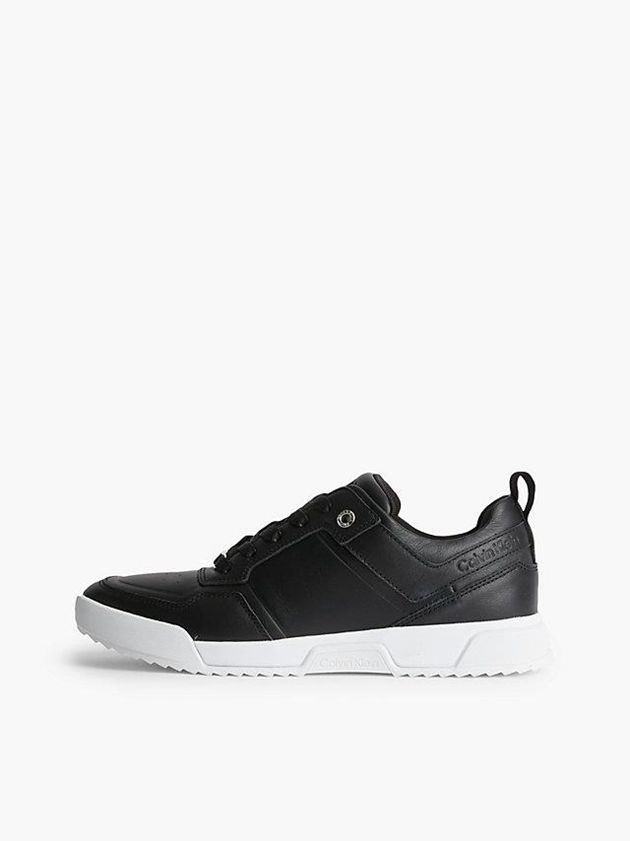 Black Calvin Klein Leather Women Sneakers | AVOW-48630