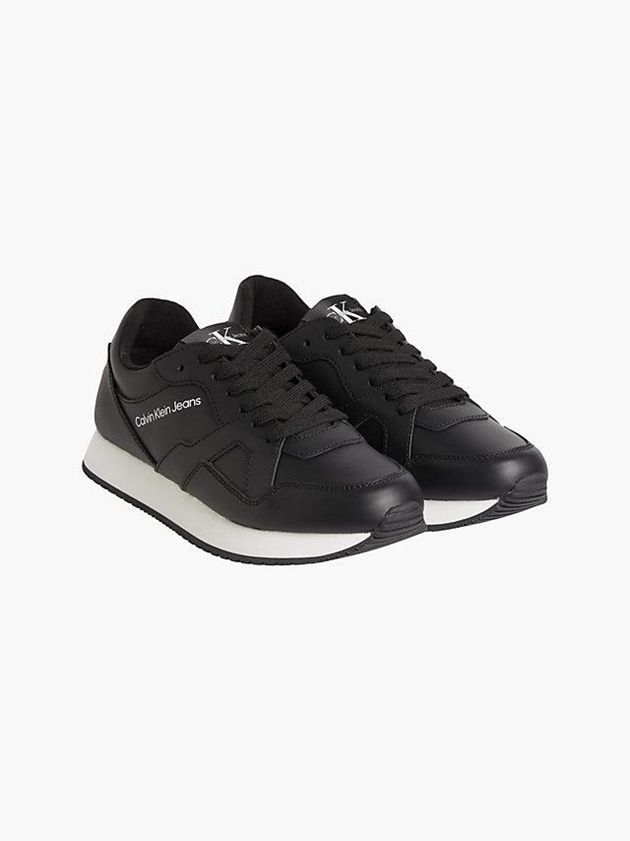 Black Calvin Klein Leather Women Sneakers | EYIJ-52437