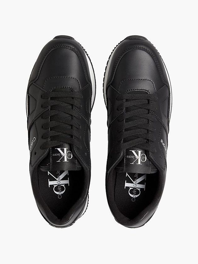 Black Calvin Klein Leather Women Sneakers | EYIJ-52437