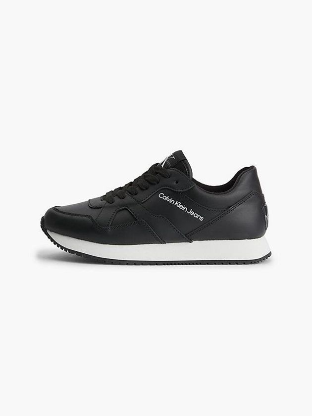 Black Calvin Klein Leather Women Sneakers | EYIJ-52437