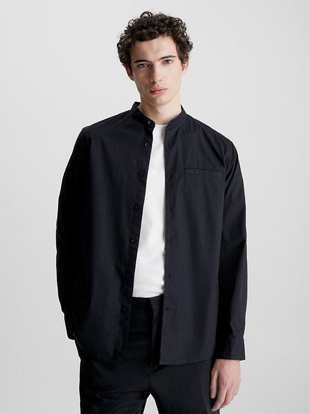 Black Calvin Klein Lightweight Poplin Men Shirts | FGIZ-59270