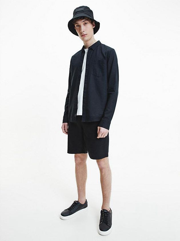 Black Calvin Klein Linen Cotton Men Shirts | ECWR-79285