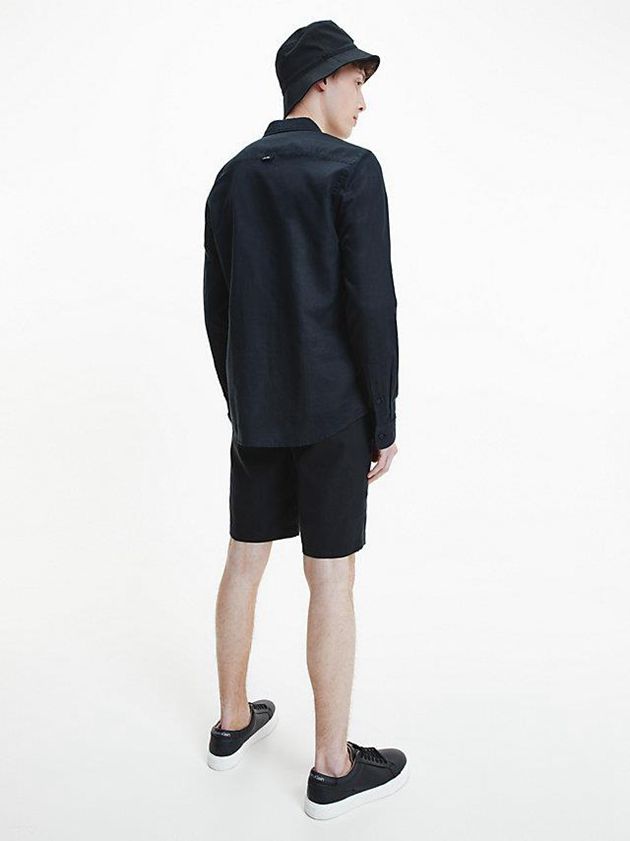 Black Calvin Klein Linen Cotton Men Shirts | ECWR-79285
