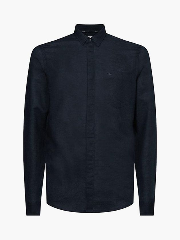 Black Calvin Klein Linen Cotton Men Shirts | ECWR-79285