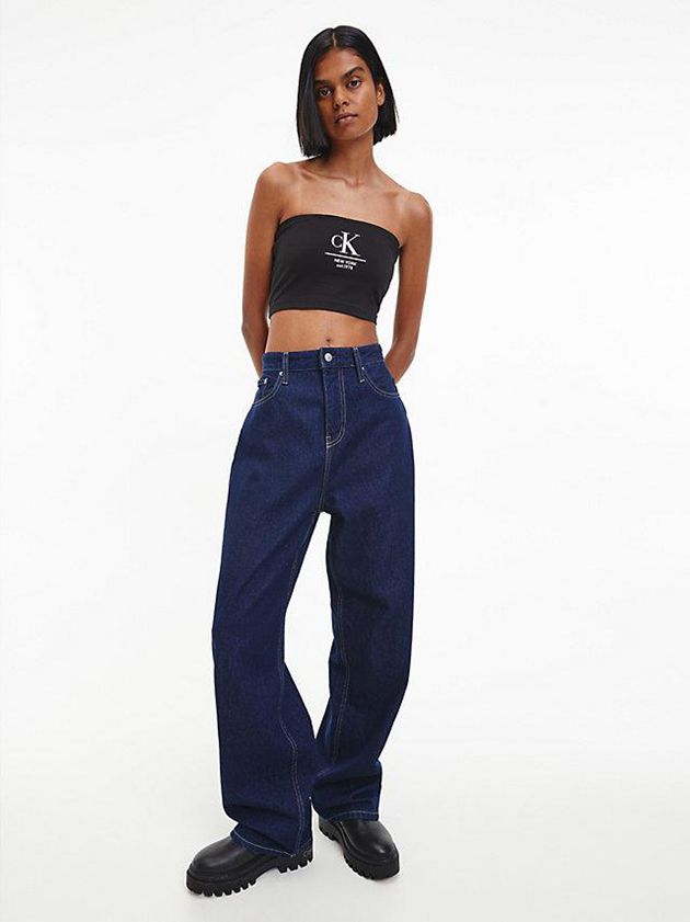 Black Calvin Klein Logo Bandeau Women Top | OILP-91485