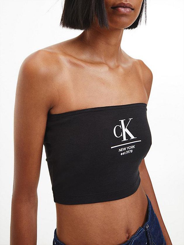 Black Calvin Klein Logo Bandeau Women Top | OILP-91485