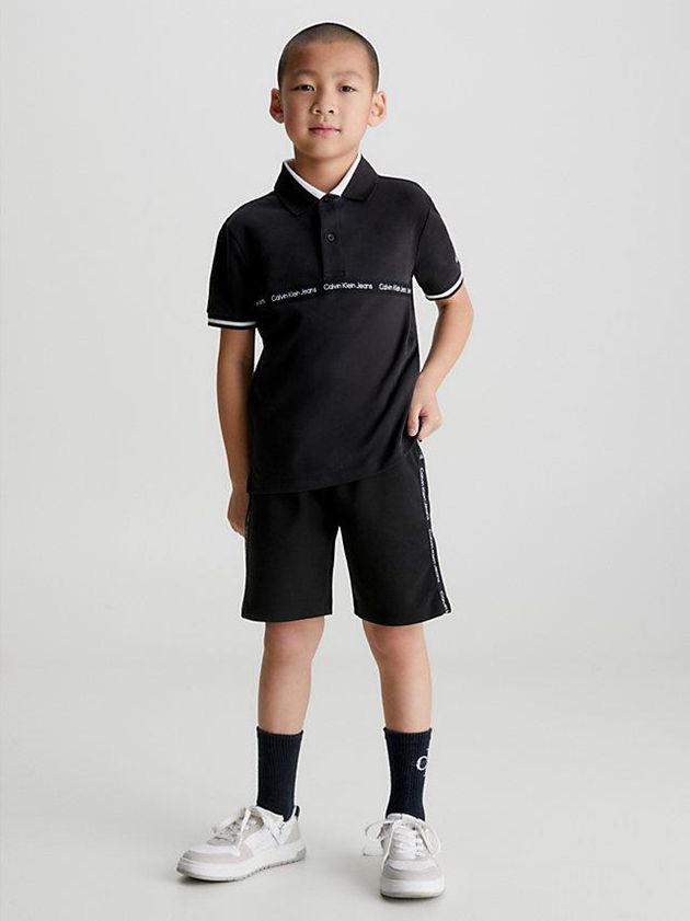 Black Calvin Klein Logo Boys's Polo Shirt | NOYU-60597
