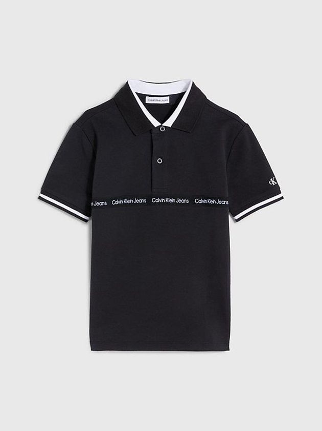 Black Calvin Klein Logo Boys's Polo Shirt | NOYU-60597