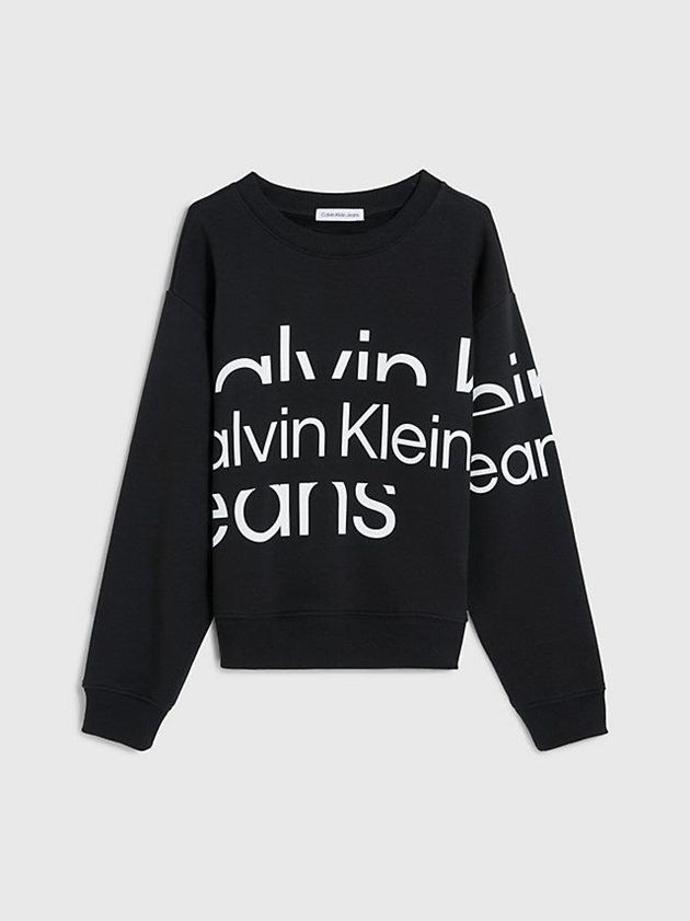 Black Calvin Klein Logo Boys's Sweatshirt | PBFA-48506