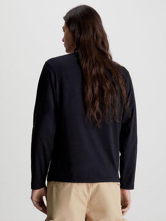 Black Calvin Klein Logo Collar Long Sleeve Men T-Shirt | BPHZ-10436