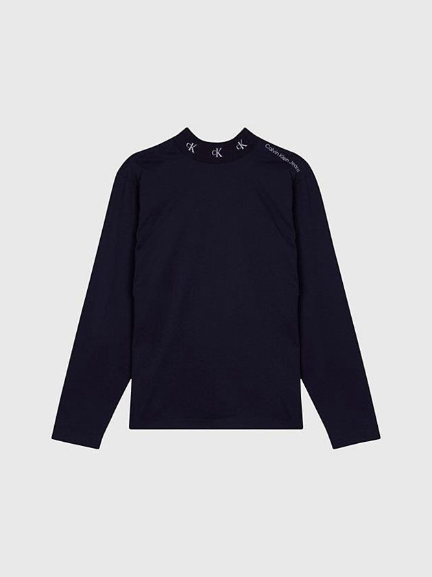 Black Calvin Klein Logo Collar Long Sleeve Men T-Shirt | BPHZ-10436