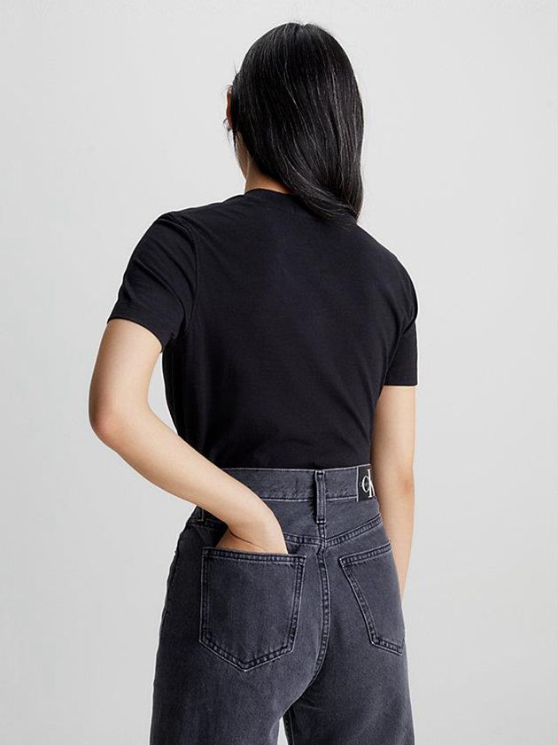 Black Calvin Klein Logo Collar Women T-Shirt | QPLE-36057