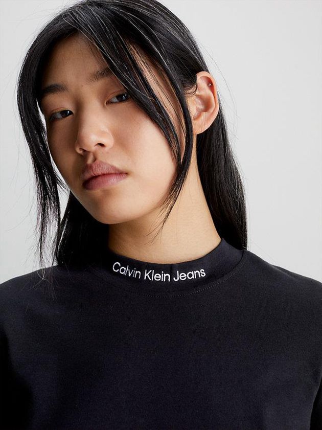 Black Calvin Klein Logo Collar Women T-Shirt | QPLE-36057