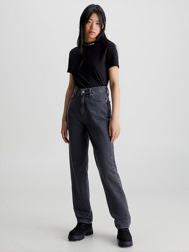 Black Calvin Klein Logo Collar Women T-Shirt | QPLE-36057
