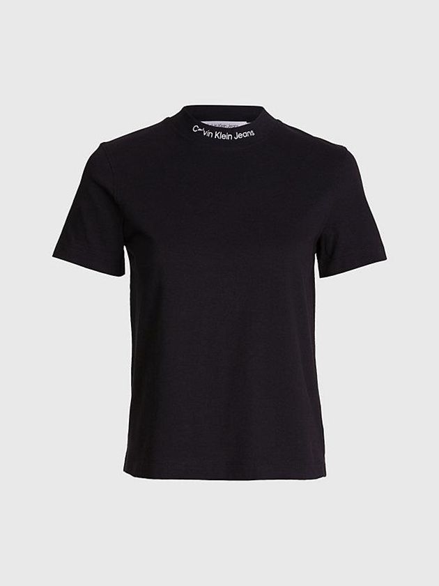 Black Calvin Klein Logo Collar Women T-Shirt | QPLE-36057