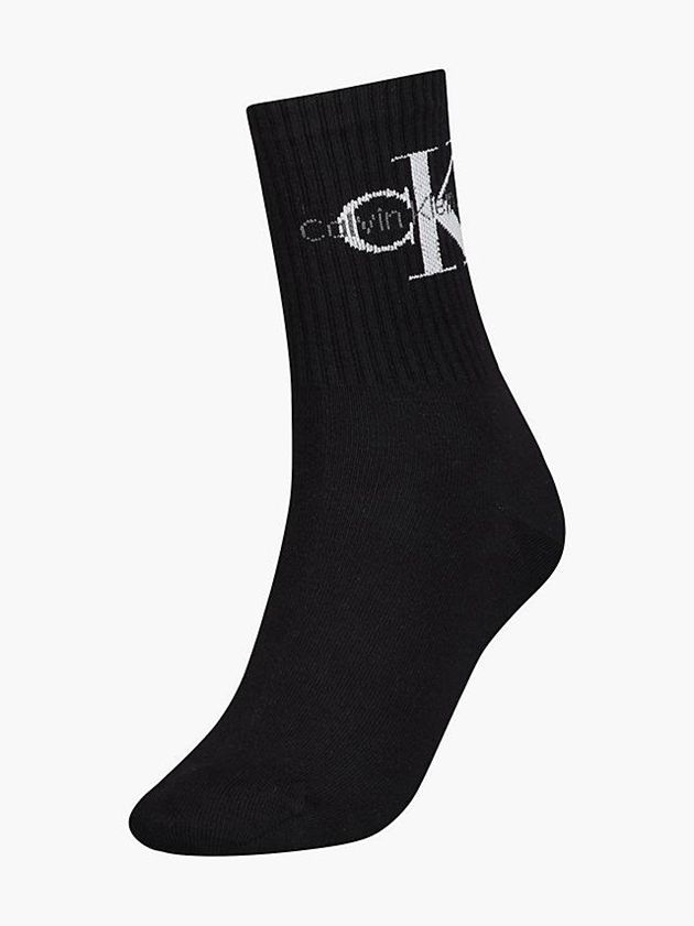 Black Calvin Klein Logo Crew Women Socks | SFWI-27936