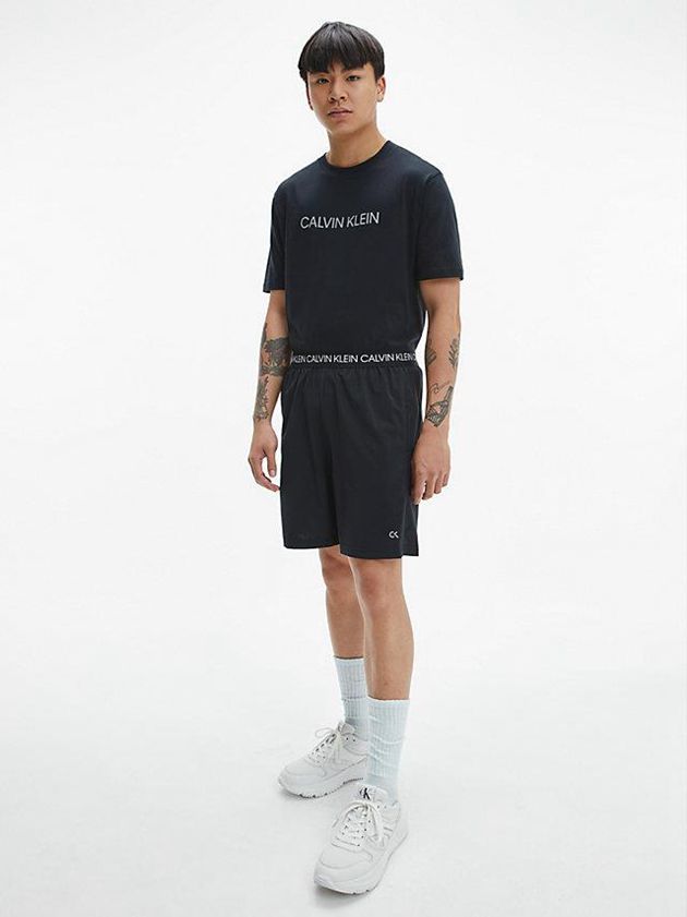 Black Calvin Klein Logo Gym Men T-Shirt | BOTE-35984